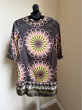 Rapsodia Women's A Line Tunic 3/4 Sleeve Floral Print Zip Size S Multicolor